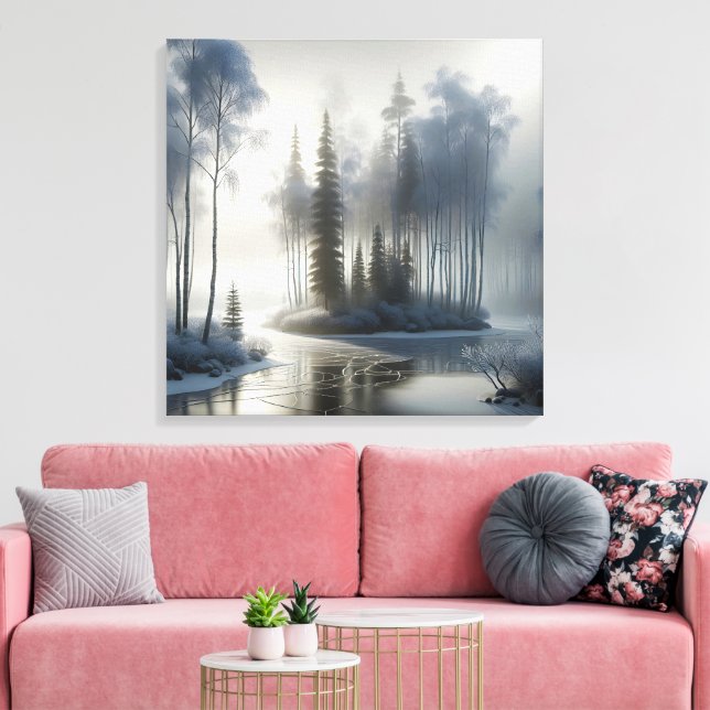 Lienzo Río congelado con árboles helados (Insitu (Sala de estar))