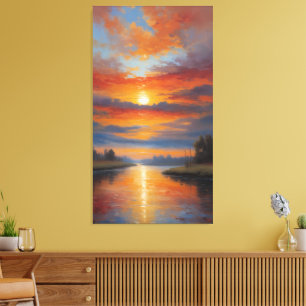 Lienzo Río de Fuego: Serenas Reflexiones del Atardecer