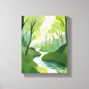 Lienzo Río de Verde   Pintura en Acuarela del Bosque