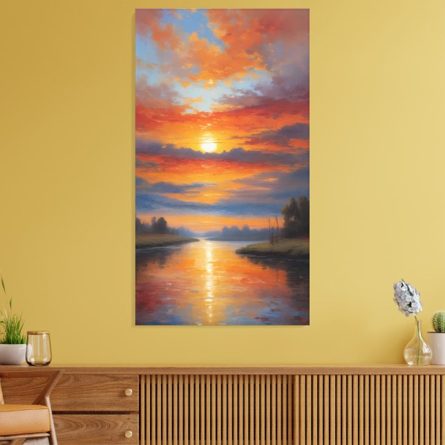 Lienzo River of Fire: Serene Sunset Reflections (Insitu (Sala de estar))