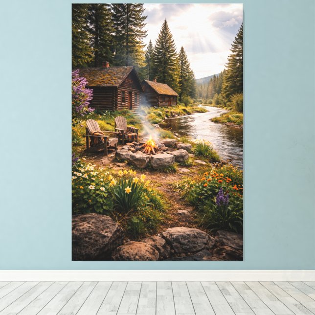 Lienzo Riverside Serenity – Cinematic Cabin Canvas Print (Insitu (piso de madera))