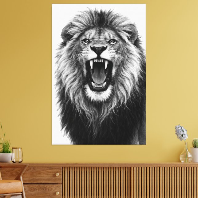 Lienzo Roaring Lion Black White Powerful Wildlife Art (Insitu (Sala de estar))