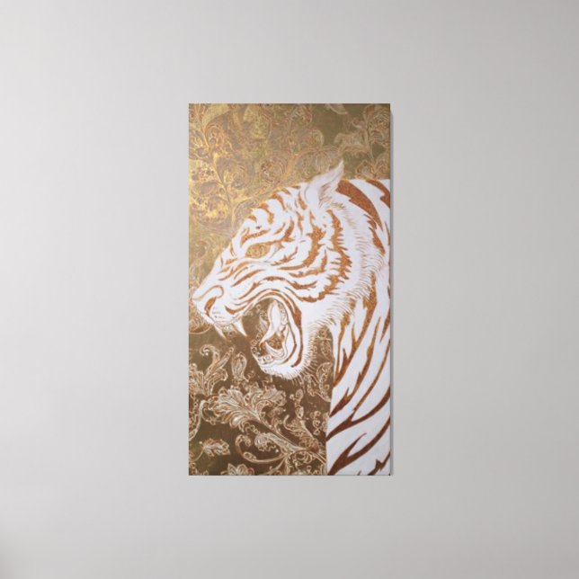 Lienzo Roaring White Tiger Canvas – Ornate Gold Artwork (Anverso)