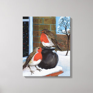 Lienzo Robins en la nieve