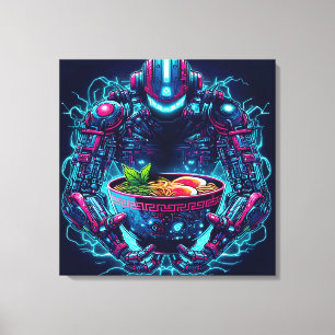 Lienzo Robot de ciberpunk futurista con ramen de comida n