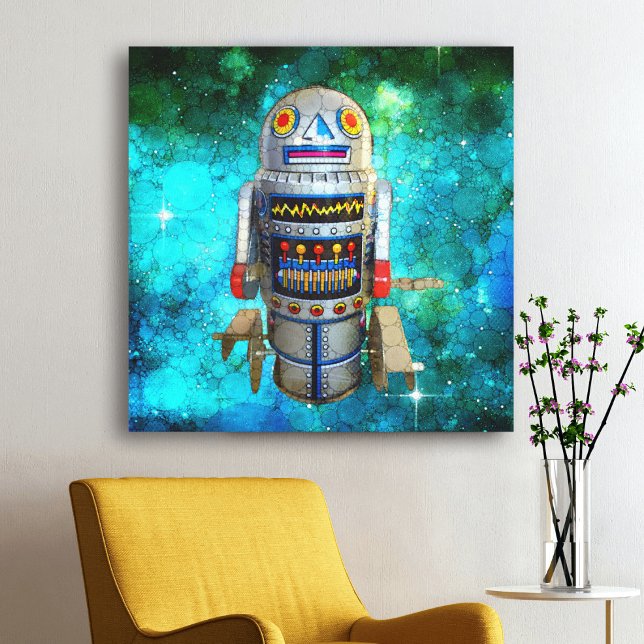 Lienzo robot de juguete metalizado galaxia de burbuja azu (Subido por el creador)