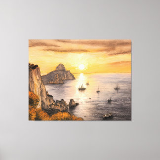 Lienzo rocas faraglioni de Capri océano atardecer dibujo