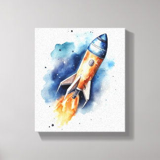 Lienzo Rocketship volando a través de estrellas Nursera d