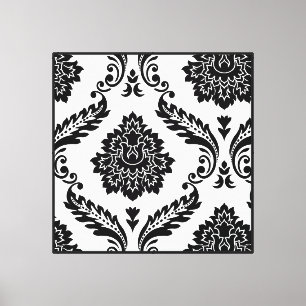Lienzo Rococo Damask Patrón Desplazado Negro sobre Blanco