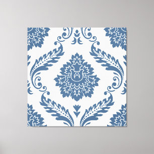 Lienzo Rococo Damask Patrón Grande Azul sobre Blanco