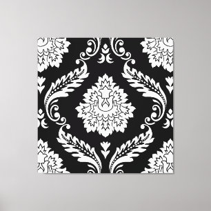 Lienzo Rococo Damask Patrón Grande Blanco sobre Negro