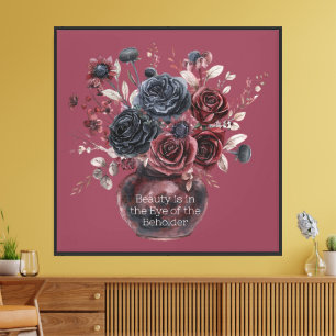 Lienzo Rojo Borgoña Flores Negras Belleza Es