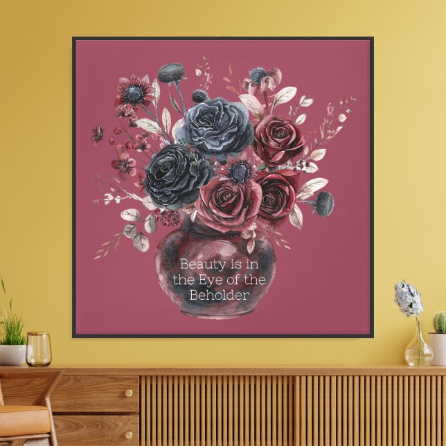 Lienzo Rojo Borgoña Flores Negras Belleza Es (Insitu (Sala de estar))