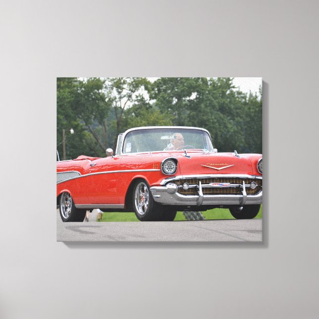 Lienzo Rojo convertible de chevrolet de 1957 con ruedas p (Anverso)