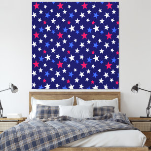 Lienzo Rojo Intenso, Azul Patriótico y Estrellas Blancas
