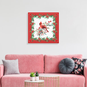 Lienzo Rojo Mockingbird Poinsettia Borders Elegante