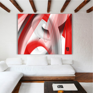 Lienzo Rojo Negro Blanco Gris Abstracto