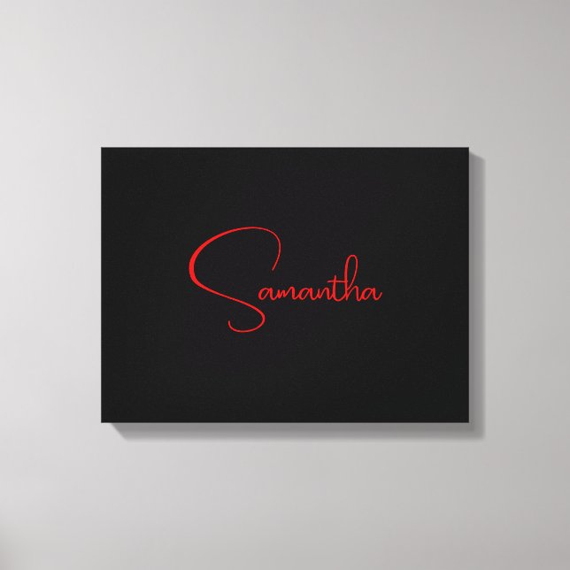 Lienzo Rojo negro tu nombre caligrafía moderna Minimalist (Anverso)