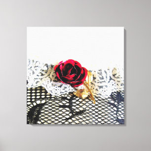 Lienzo Rojo romántico y encaje blanco