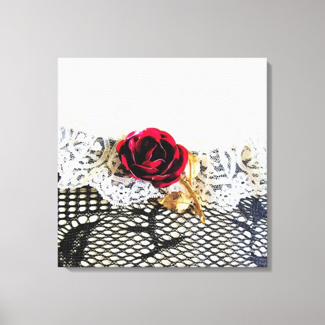 Lienzo Rojo romántico y encaje blanco (Anverso)