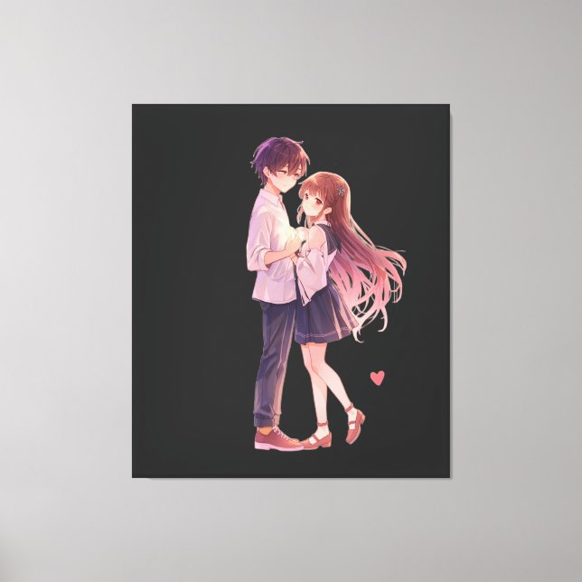 Lienzo Romantic Anime Couple - Cute Aesthetic Lovers Art  (Anverso)