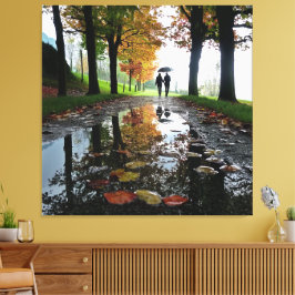 Lienzo Romantic Couple Rain Stretched Canvas Wall Art