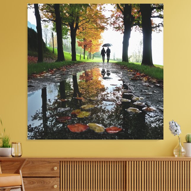 Lienzo Romantic Couple Rain Stretched Canvas Wall Art (Insitu (Sala de estar))