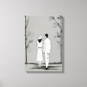 Lienzo Romantic Couple Stroll Minimalista Line Art