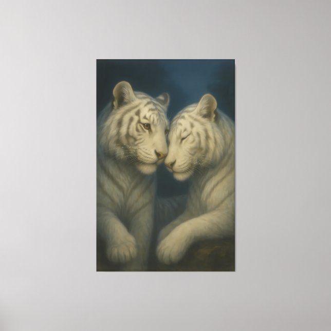 Lienzo Romantic White Tiger Couple – Moonlit Soft Blue Fi (Anverso)
