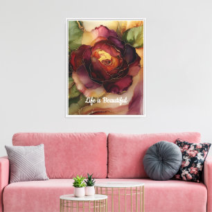 Lienzo Romántico Burgundy Dorado Rosa Floral Hermoso