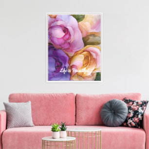 Lienzo Romántico Rosa Morado Amarillo Rosa Floral Amor