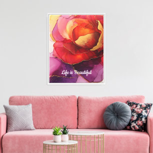 Lienzo Romántico Rosa Peach Rojo Floral Hermoso