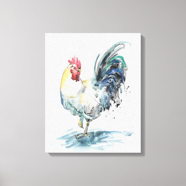 Lienzo Rooster Splash - acuarela (Anverso)