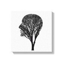 Rooted Mind – Human Profile Tree Silhouette Art