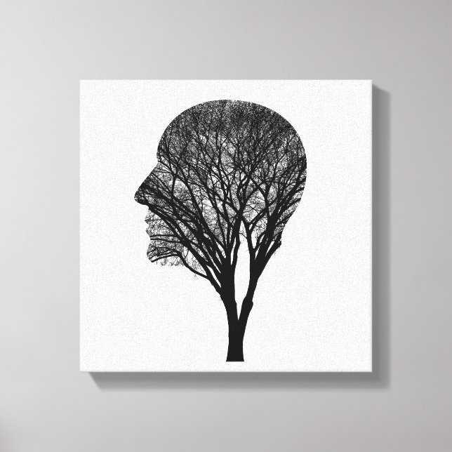 Lienzo Rooted Mind – Human Profile Tree Silhouette Art (Anverso)