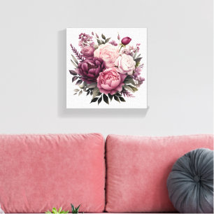 Lienzo Rosa Blanco Púrpura Rosas Peonías Floral Flor 