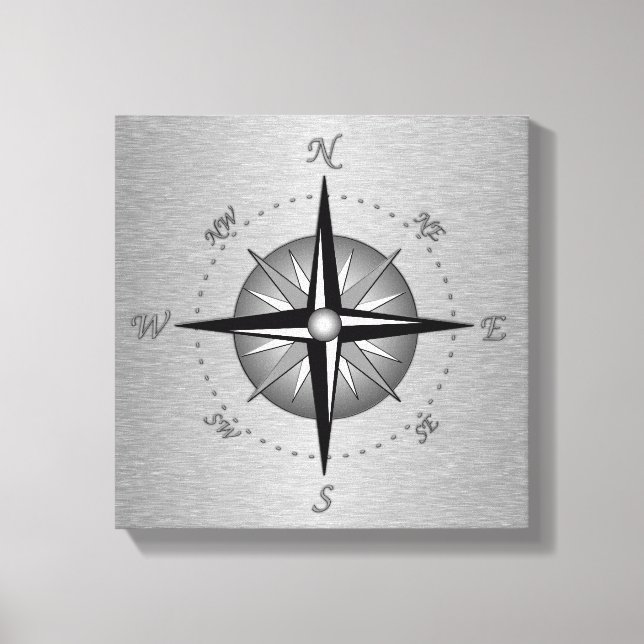 Lienzo Rosa de brújula gris (Anverso)