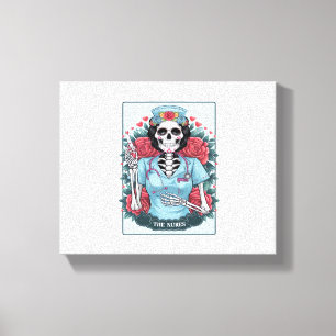 Lienzo Rosa floral Skeleton Enfermera Tarot Card Hallowee