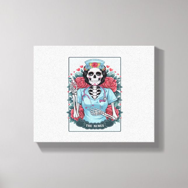 Lienzo Rosa floral Skeleton Enfermera Tarot Card Hallowee (Anverso)