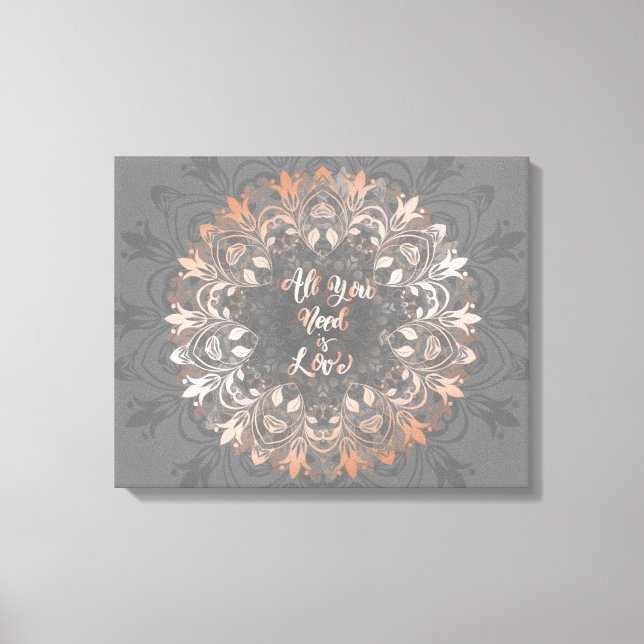 Lienzo Rosa Gold Gray Floral Mandala Amor (Anverso)