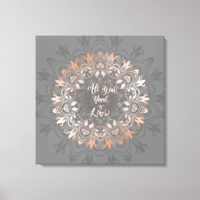 Lienzo Rosa Gold Gray Floral Mandala Amor (Anverso)