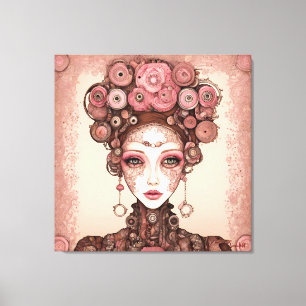 LIENZO ROSA PINK STEAMPUNK FUTURO FANTASÍA MUJER RETRATO