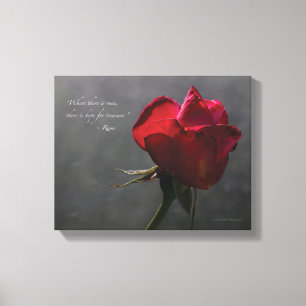 Lienzo Rosa Roja, cita Rumi, 14" x 11" - PEQUEÑO