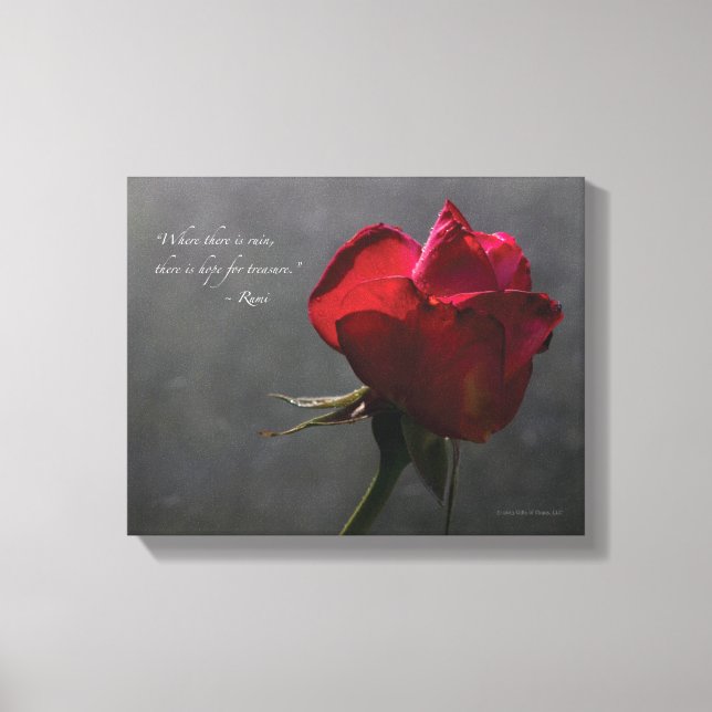 Lienzo Rosa Roja, cita Rumi, 14" x 11" - PEQUEÑO (Anverso)