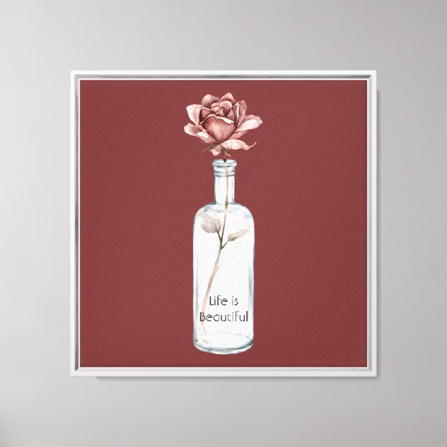 Lienzo Rosa Roja en Botella (Anverso)