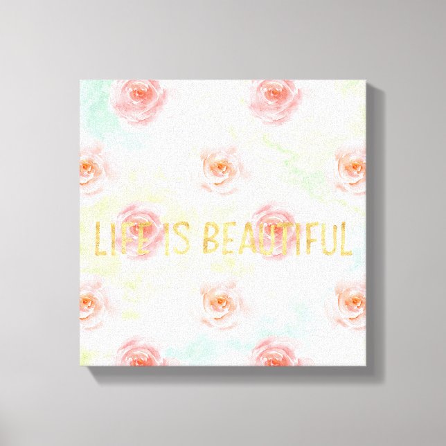 Lienzo Rosa rosa acuarela La vida dorada es hermosa (Anverso)