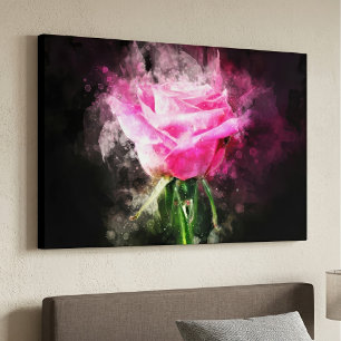 Lienzo Rosa rosa acuarela sobre fondo negro