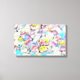 Lienzo Rosas amarillas rosadas pintando tela estirada Imp