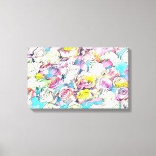 Lienzo Rosas amarillas rosadas pintando tela estirada Imp
