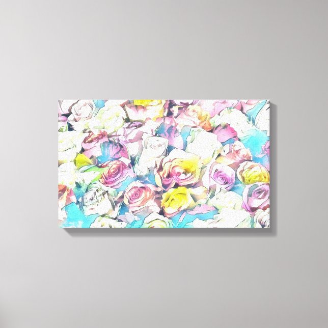 Lienzo Rosas amarillas rosadas pintando tela estirada Imp (Anverso)